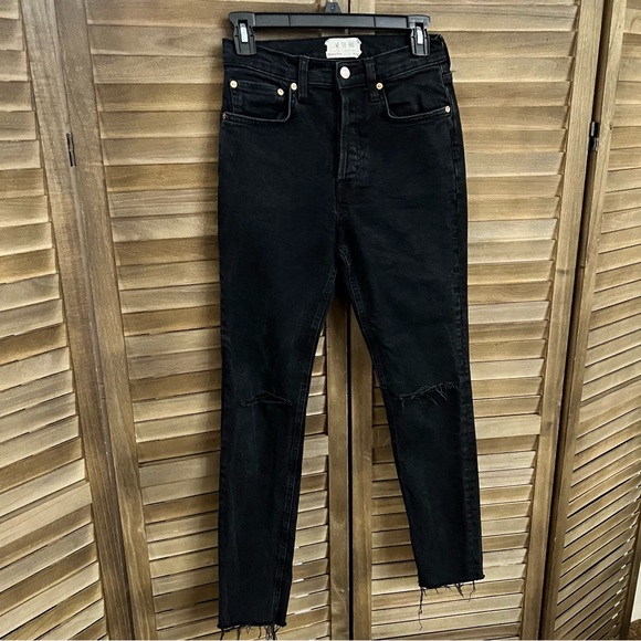 We The Free Skinny Button fly Raw Hem Jeans Black Size 26 - Picture 5 of 13